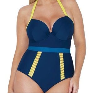 CURVY KATE Blue|Yellow Accent One piece Swimsuit 34DDD